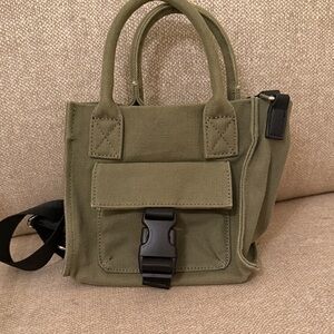 Forever 21 Khaki Canvas Tote with Black Strap